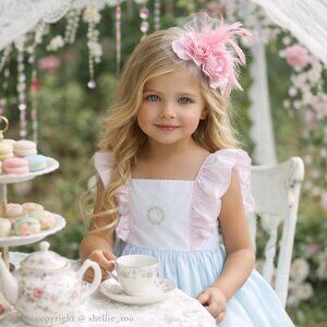 Pinafore Dress Aqua Blue Pink Hand Embroidered Boutique tea Party Size 5 NWOT